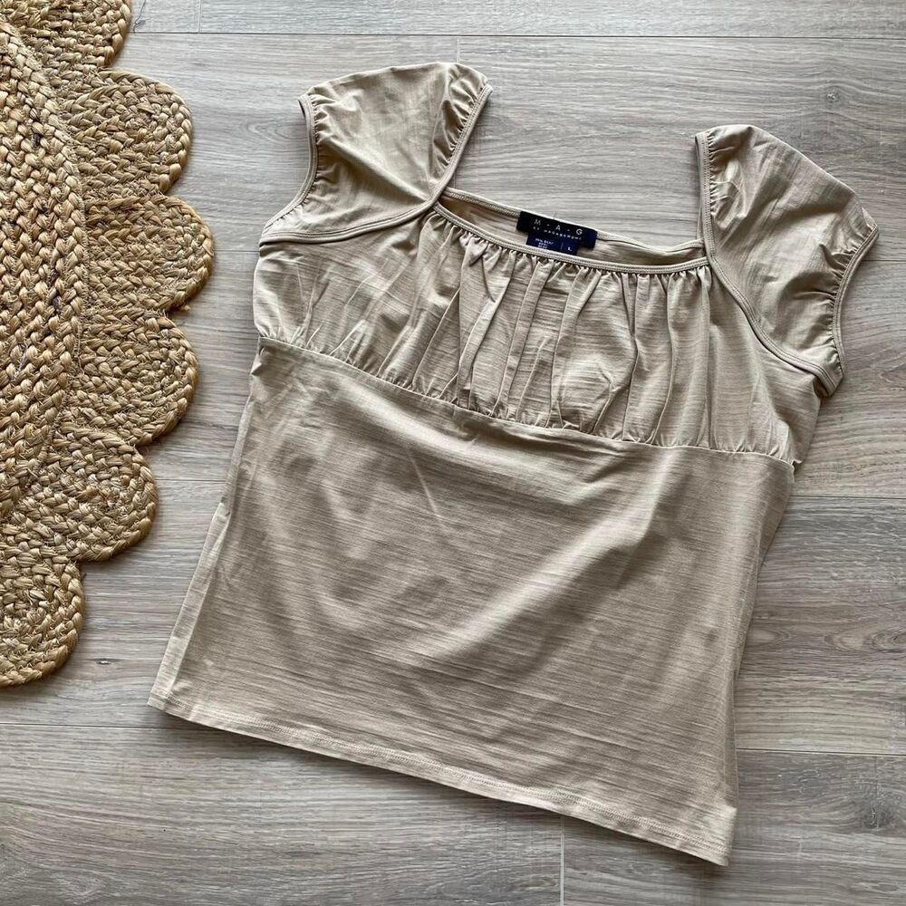 Beige Silk Blend Top Women's Large Minimalistic Quiet Luxury Layering Regency